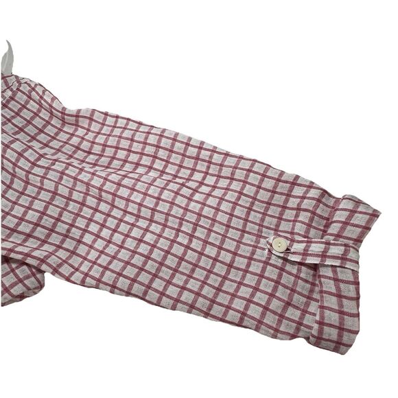 Flax Women's 100% Linen Button Front Plaid Tunic Top Lagenlook Size L White Red - Picture 13 of 14